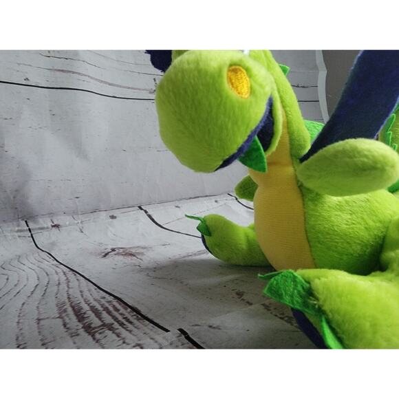 Vintage Neon Green Purple Dragon Stuffed Animal Plush 6 Inches Tall - Picture 8 of 9